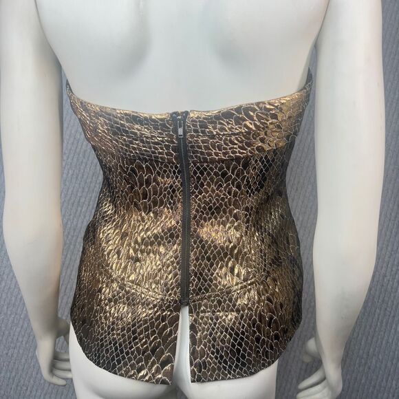 Glam Gold Corset Top Animal Print Shiny Gladiator Womens 4 Sexy Classy Bombshell - Picture 4 of 10